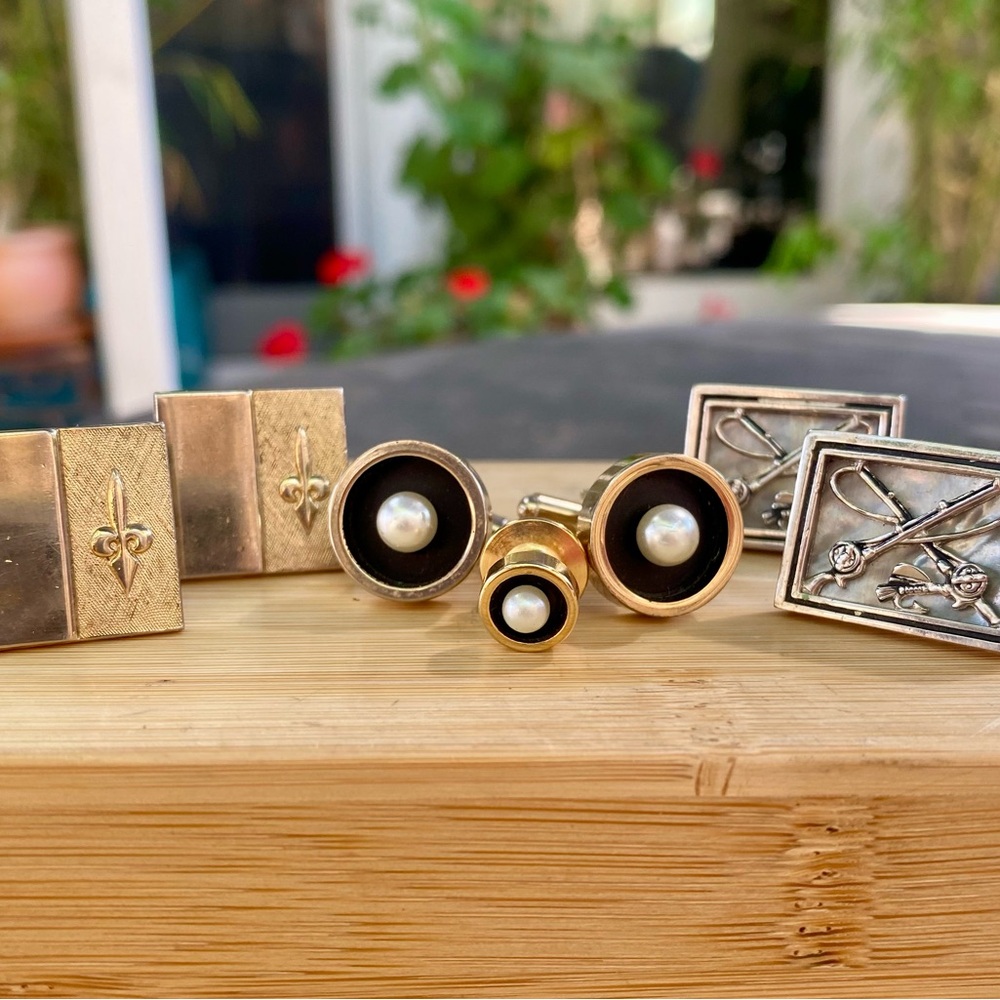 Vintage Elegant Gold and Silver Cufflinks Set with Pearl Detail